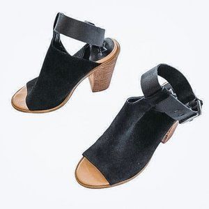 Marc Fisher Black Real Leather Open Toe One Strap Heels 8.5